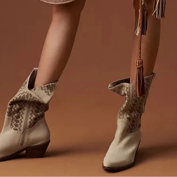 Beige suede Western Ankle Boots - Picture 2 of 9